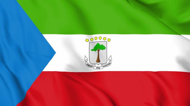 Realistic Equatorial Guinea Flag Waving, 4K Loop, Central African Economy Symbol