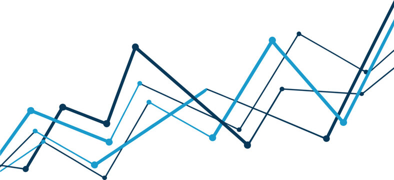 Abstract dynamic stock market line graph showing fluctuating financial trends and data movement with multiple intersecting blue paths