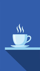 Obraz premium Minimalist Hot Steaming Coffee or Tea Cup on Blue Background