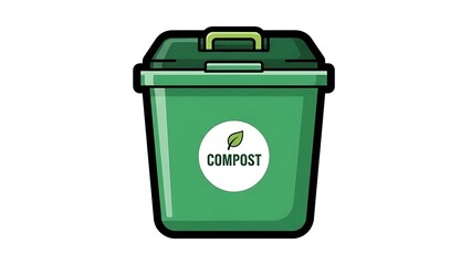 Green Compost Bin with Label Illustration.