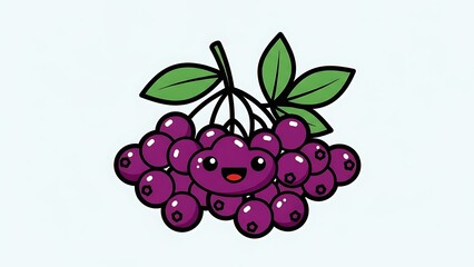 Cartoon Illustration of Purple Grapes with Leaves.