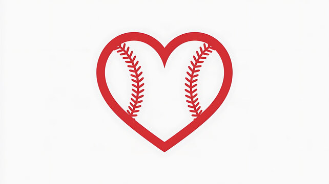 A red heart shaped design filled with a baseball pattern illustration