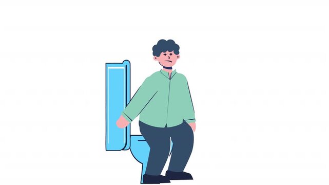 A man sitting on a toilet. Farting animation, alpha channel. Cartoon