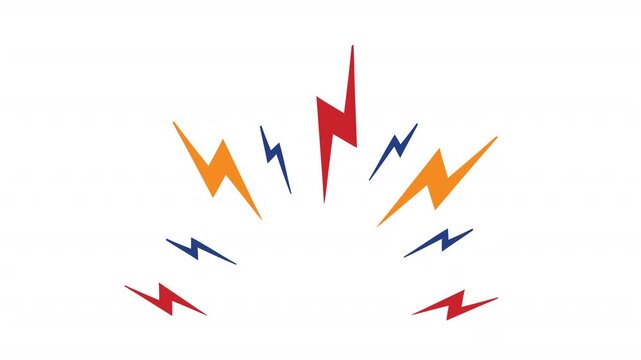 Lightning array. Electrical explosion animation, alpha channel. Cartoon