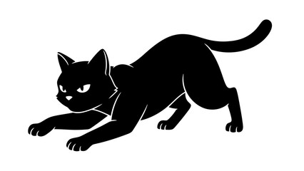 Obraz premium Black cat pouncing silhouette isolated on white background