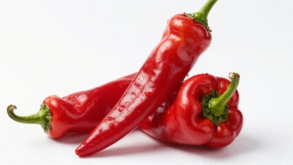 Red peppers with water droplets on white background