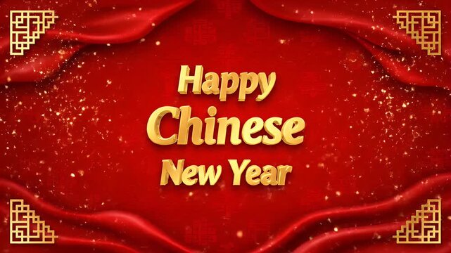 Happy Chinese New Year gold text on red background celebration