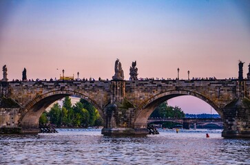 Czech Republic, Prague September 6, 2025, The Charles Bridge in Prague is undoubtedly one of the most popular bridges in Europe, and behind it, Prague Castle, towering over the Vltava River