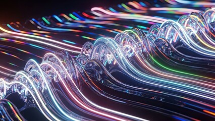 vibrant illuminated fiber optic cables with dynamic light trails creating a futuristic visual effect