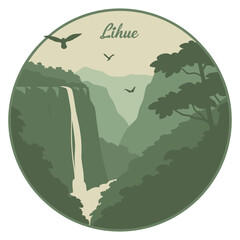 Lihue Hawaii Vintage Waterfall Nature Badge Illustration