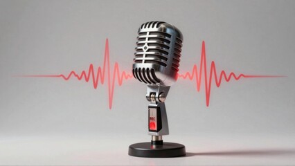 Vintage microphone with active recording waveform