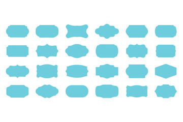 This set of abstract geometric vector backgrounds features a blank speech bubble icon and business communication elements like paper labels, chat stickers, and web dialog buttons for modern sign desig