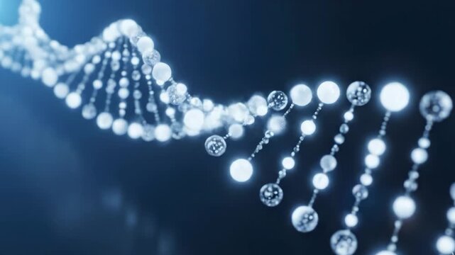 Glowing blue dna double helix structure in dark abstract background