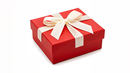 Obraz premium A red gift box with a white ribbon tied around it
