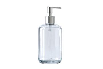 Empty Glass Pump Bottle on White Background