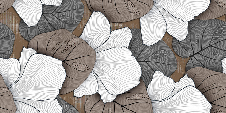 autumn leaves background  lotus cosmora flower multicolor tiles wallpaper.