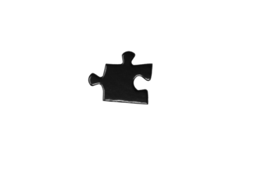 Slanted Edge Puzzle Piece – Black Jigsaw Segment Angled on White Background with Single Knob and Socket, Symbol of Creative Approach, Connection, Strategy and Problem Solving

