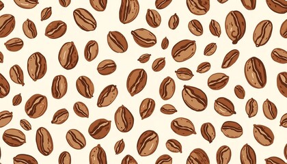 Obraz premium A seamless pattern of roasted coffee beans on a beige background