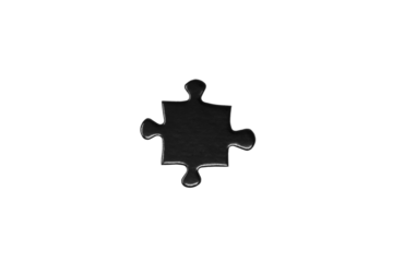 Rounded Classic Puzzle Piece – Black Jigsaw Element with Soft Curved Tabs and Sockets on White Background, Friendly Symbol of Fit, Cooperation, Team Spirit and Creative Problem Solving

