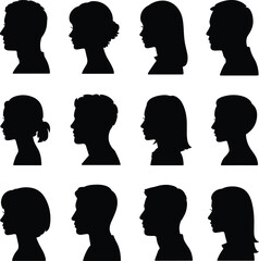 Diverse,people,silhouettes,profile,portraits,men,and,women,black,vector,heads,side,view,collection,isolated,modern,minimal,design,illustration,set © Creative Asif