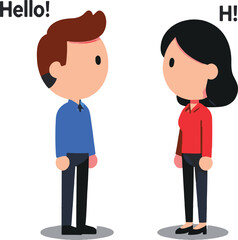 Fototapeta premium Cute cartoon characters communicating with speech bubbles and social media icons