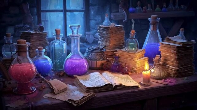 Alchemist Workshop with Bubbling Potions