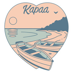 Kapaa Kauai Beach Rowboats Heart Sticker