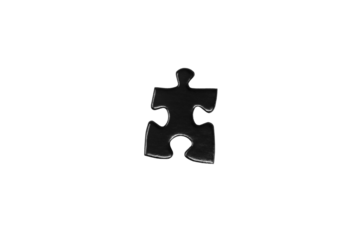 Standing Figure-Shaped Puzzle Piece – Black Jigsaw Segment Resembling Human Silhouette on White Background, Symbolizing Identity, Team Member, Inclusion, Connection and Problem Solving

