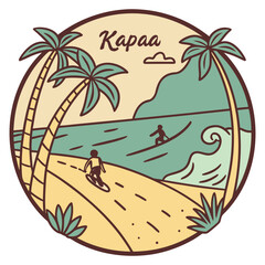 Kapaa Hawaii Surfing Beach Vintage Badge