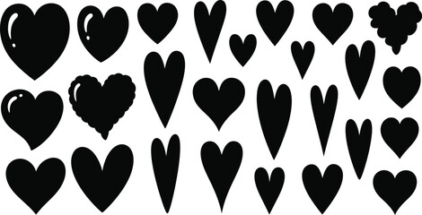 Fototapeta premium Collection of black heart shapes