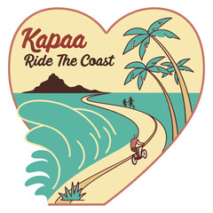 Kapaa Ride The Coast Biking Heart Sticker