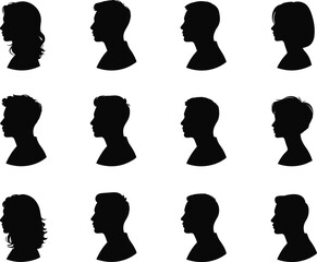 Diverse,people,profile,silhouettes,black,vector,illustration,collection,of,men,and,women,heads,side,view,isolated,modern,graphic,design,set © Creative Asif