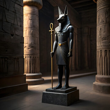 anubis black stone statue