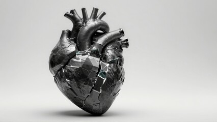 Broken metallic heart with glass cracks