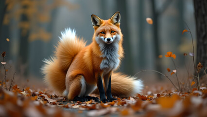 Fototapeta premium Red fox in autumn forest