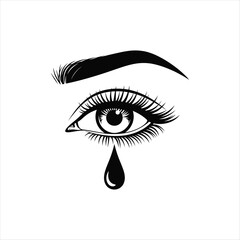 A solitary black silhouette of a crying eye with a single tear