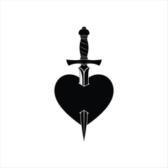 A striking black silhouette of a dagger piercing a heart design