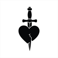 Black silhouette of a dagger piercing through a heart tattoo design