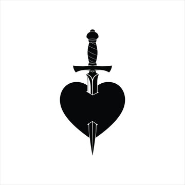 A striking black silhouette of a dagger piercing a heart design