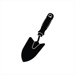 Black silhouette icons depicting a garden shovel and a hand trowel