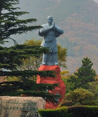 Asia, China, Luoyang, Shaolin Kung Fu Temple, statue of a kung fu fighter