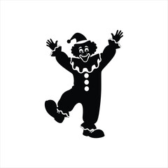 A striking black silhouette of a classic circus clown design