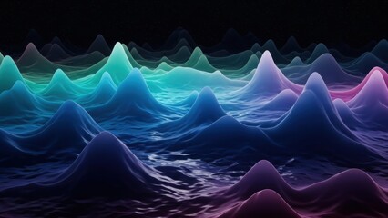 Vibrant Multicolored Abstract Landscape of Mountain-like Waves with a Dark Background