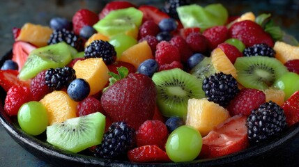 Vibrant fresh fruit medley with berries and citrus.