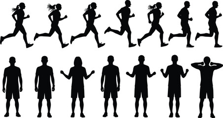 Obraz premium Silhouette of people running and standing in various poses
