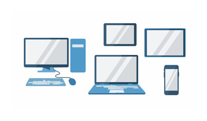 Flat color editable device icons set with desktop laptop tablet and smartphone vector