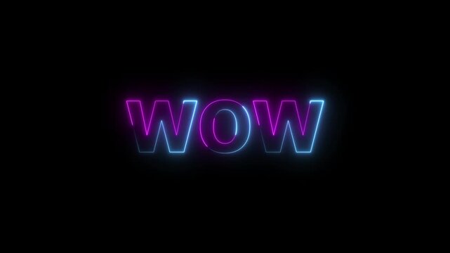 Wow neon sign animation. Pink and Blue color neon wow text icon animation. Neon Wow Text Animation. 4k video.