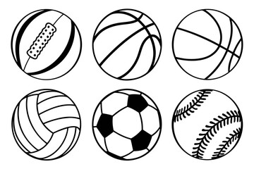 Collection of various sports balls isolated on white background, Vector