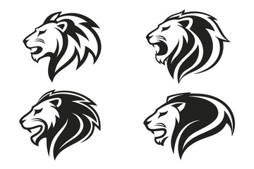 Four stylized lion heads isolated on white background, Vector