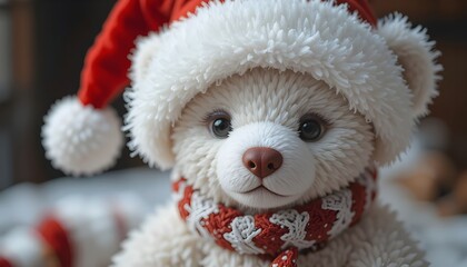 Cuddly White Teddy Holiday Cheer